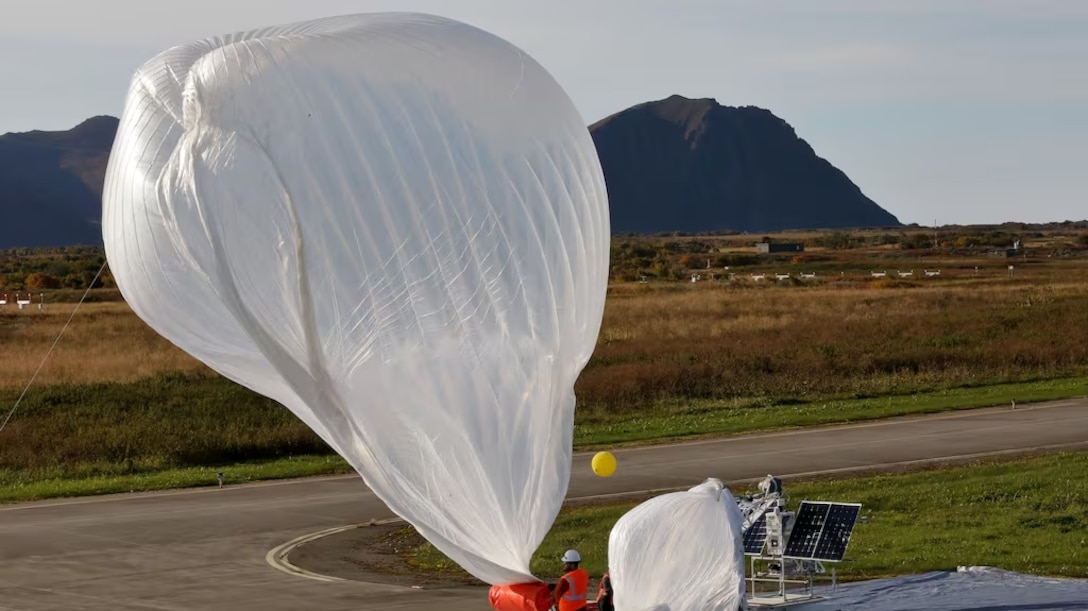 A high altitude balloon is launched from Andoya Air Station in 2021.