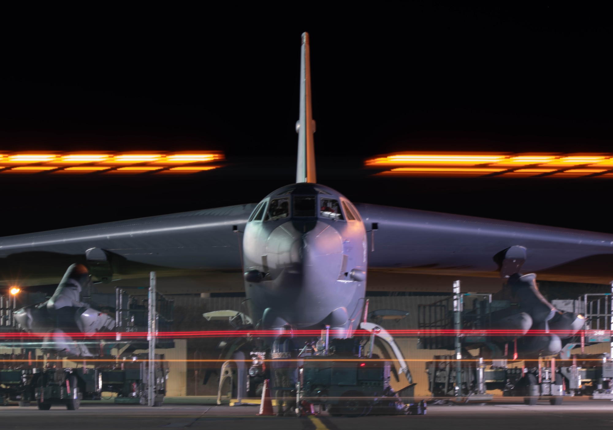 A B-52H Stratofortress assigned to 5th Bomb Wing, Minot Air Force Base, North Dakota, is parked on the flight line during Exercise Global Thunder 26 at Minot Air Force Base, North Dakota, Oct. 23, 2025. Global Thunder is an annual command and control exercise designed to train U.S. Strategic Command forces and assess joint operational readiness.