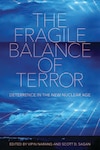 The words, "The Fragile Balance of Terror," in all caps and white text over an image of a cloudy blue sky.