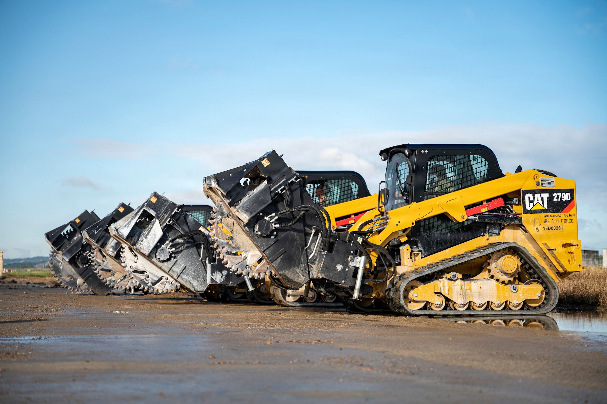 U.S. Air Force, Army and Navy service members conduct a joint rapid airfield damage repair training at Osan Air Base, Republic of Korea, Oct.16, 2025.