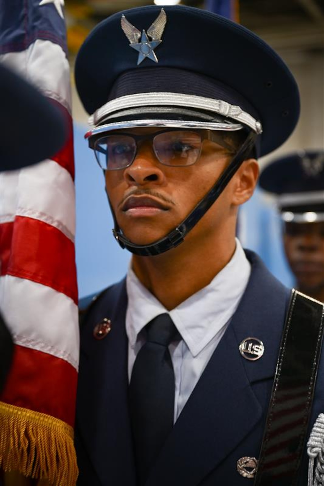 Military members participate in a change of command ceremony.
