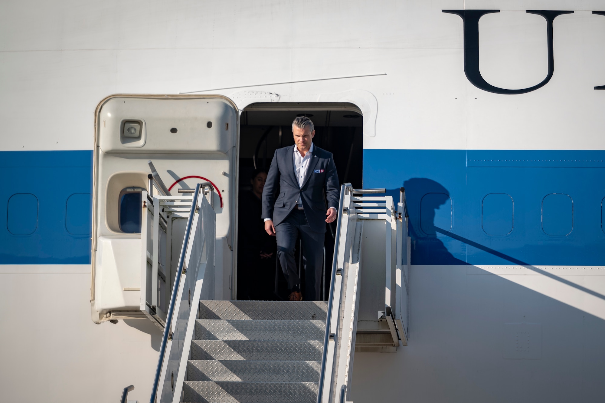 Secretary of War Pete Hegseth arrives at Osan Air Base, Republic of Korea, Nov. 3, 2025.