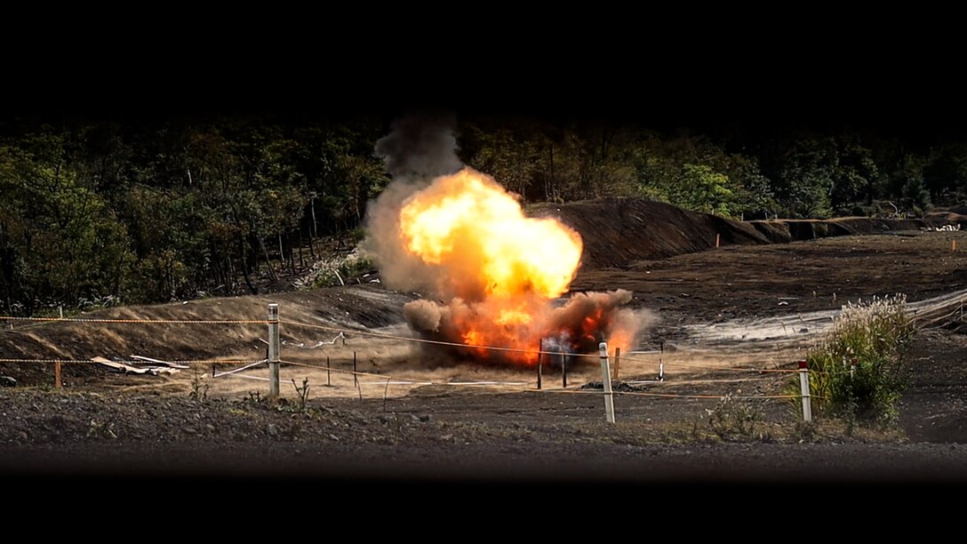 U.S. Marines with Battalion Landing Team 1st Battalion, 7th Marine Regiment, 31st Marine Expeditionary Unit, detonate excess demolition materials during live-fire training at Combined Arms Training Center, Camp Fuji, Japan, Sept. 29, 2025. Marines conducted combined arms live-fire training to maintain operational readiness, tactical proficiency, and enhance lethality while operating within the first island chain. The 31st MEU, the Marine Corps’ only continuously forward-deployed MEU, provides a flexible and lethal force ready to perform a wide range of military operations as the premiere crisis response force in the Indo-Pacific region. (U.S. Marine Corps photo by Lance Cpl. Victor Gurrola)