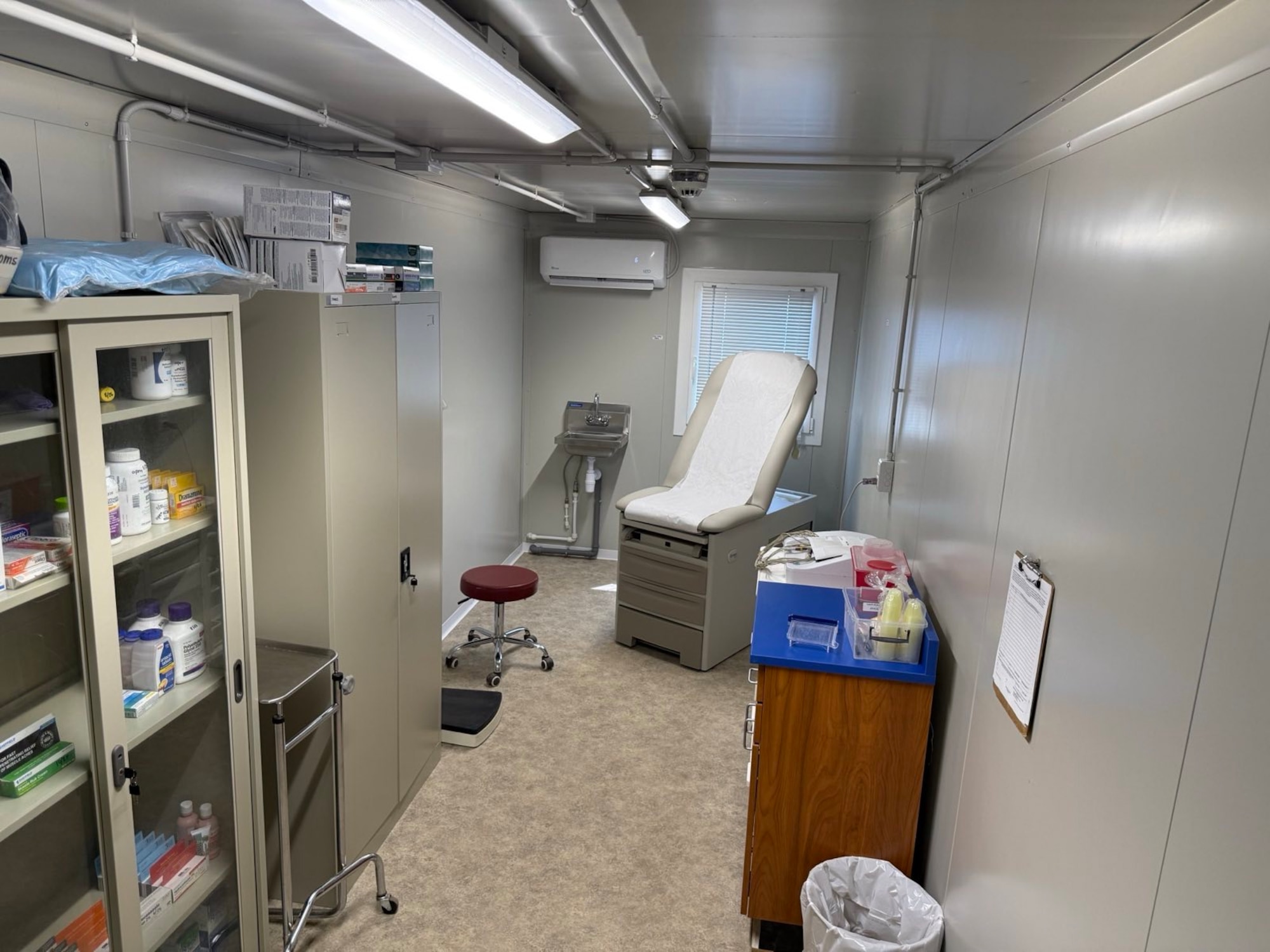 A patient room inside the new Joint Medical Aid Station facility stands ready to provide expanded care at Chabelley Airfield, Djibouti.