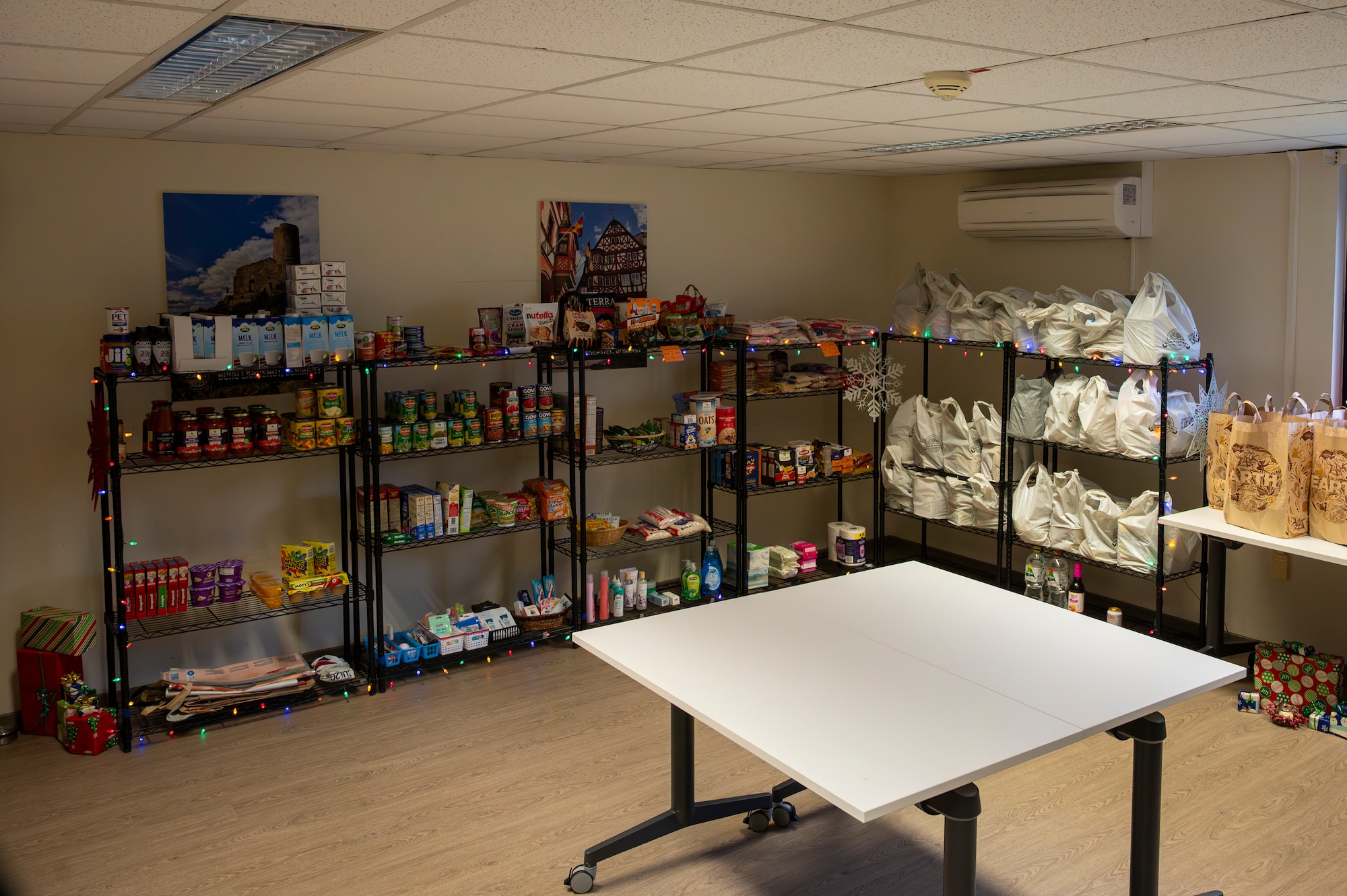Donation goods sit at the limited Emergency Family Assistance Center on Ramstein Air Base, Germany, Nov. 14, 2025.