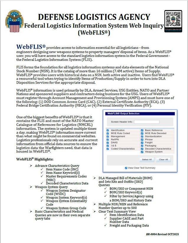 Federal Logistics Information System Web Inquiry WebFLIS thumbnail