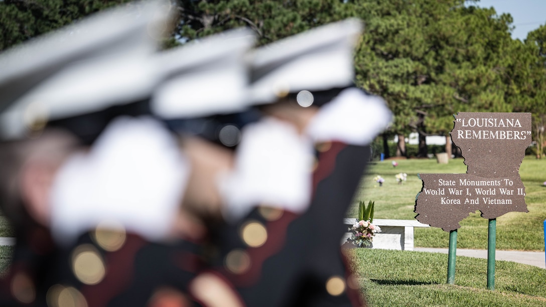 U.S. Marines with Headquarters Battalion, Marine Forces Reserve, salute as Sgt. Frank Schmaltz’s funeral hearse enters the Garden of Memories Funeral Home and Cemetery, Metairie, Louisiana, Oct. 13, 2025. Marine Corps Funeral Honors stands committed to ensuring that every Marine who has served receives the proper respects, serving as a final tribute to their life and a lasting demonstration of the nation's appreciation for their unwavering defense of our country, whether in times of conflict or peace. (U.S. Marine Corps photo by Lance Cpl. Van Hoang)