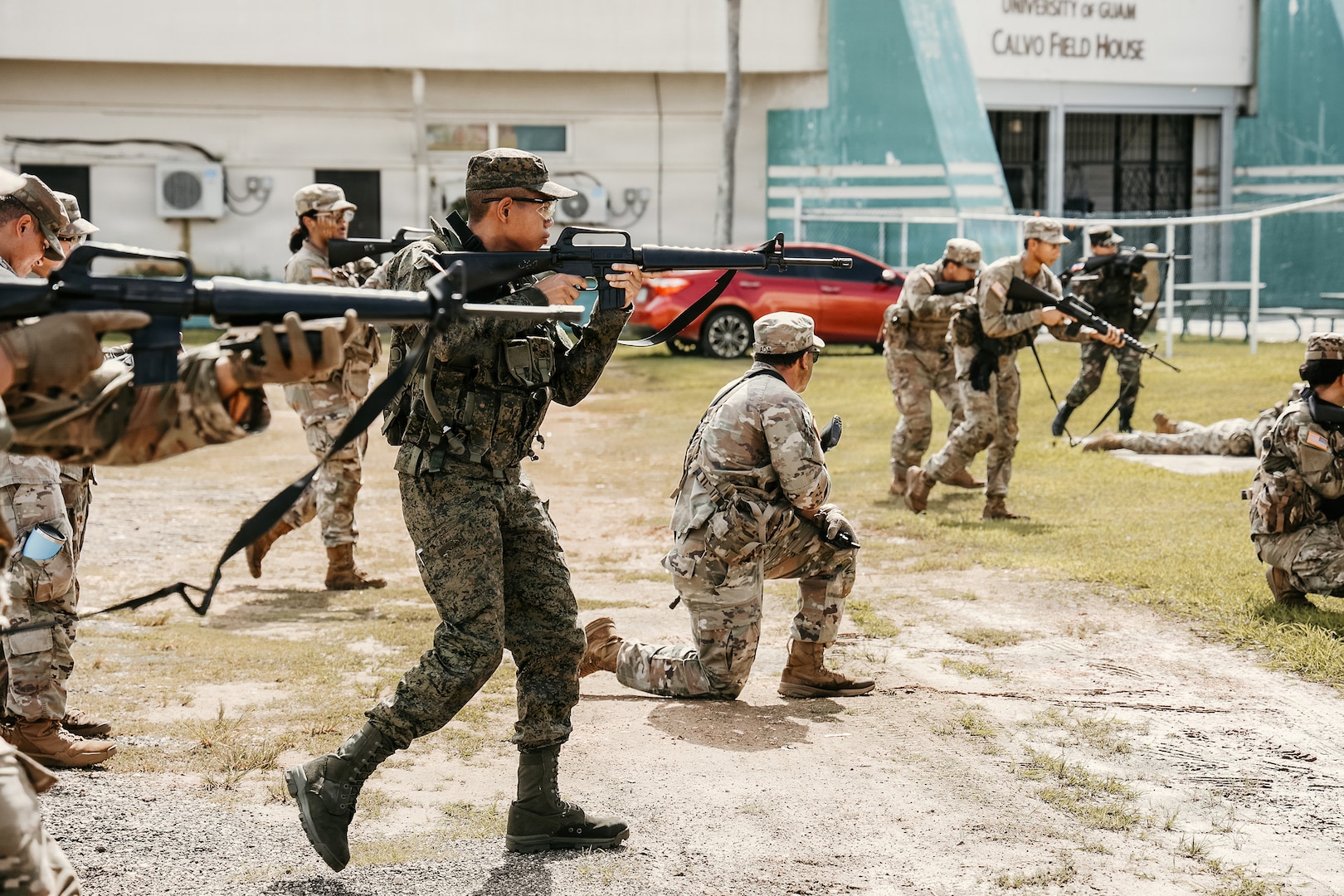 Philippine Reserve Officers' Training Corps, or ROTC, cadets conduct bounding overwatch with University of Guam ROTC cadets at the University of Guam campus, Nov. 14, 2025, under the Department of War National Guard Bureau's State Partnership Program.