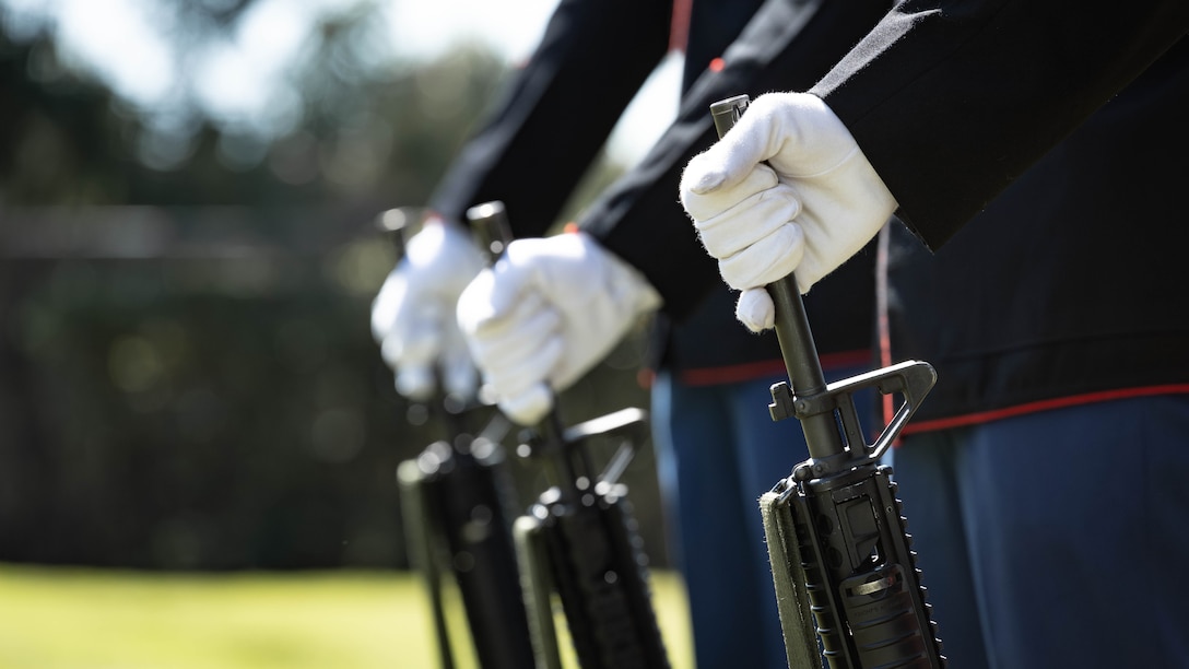 U.S. Marines with Headquarters Battalion, Marine Forces Reserve prepare to conduct a gun salute for U.S. Marine Corps Sgt. Frank Schmaltz at the Garden of Memories Funeral Home and Cemetery, Metairie, Louisiana, Oct. 13, 2025. Funeral Honors stands committed to ensuring that every Marine who has served receives the proper respects, serving as a final tribute to their life and a lasting demonstration of the nation's appreciation for their unwavering defense of our country, whether in times of conflict or peace. (U.S. Marine Corps photo by Lance Cpl. Van Hoang)
