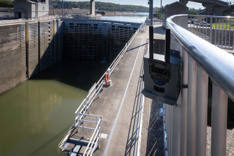 One of six new CorpsCam cameras at McAlpine Lock and Dam in Louisville, Kentucky were installed to explore the use of imagery in automating the Lock Performance Management System.
