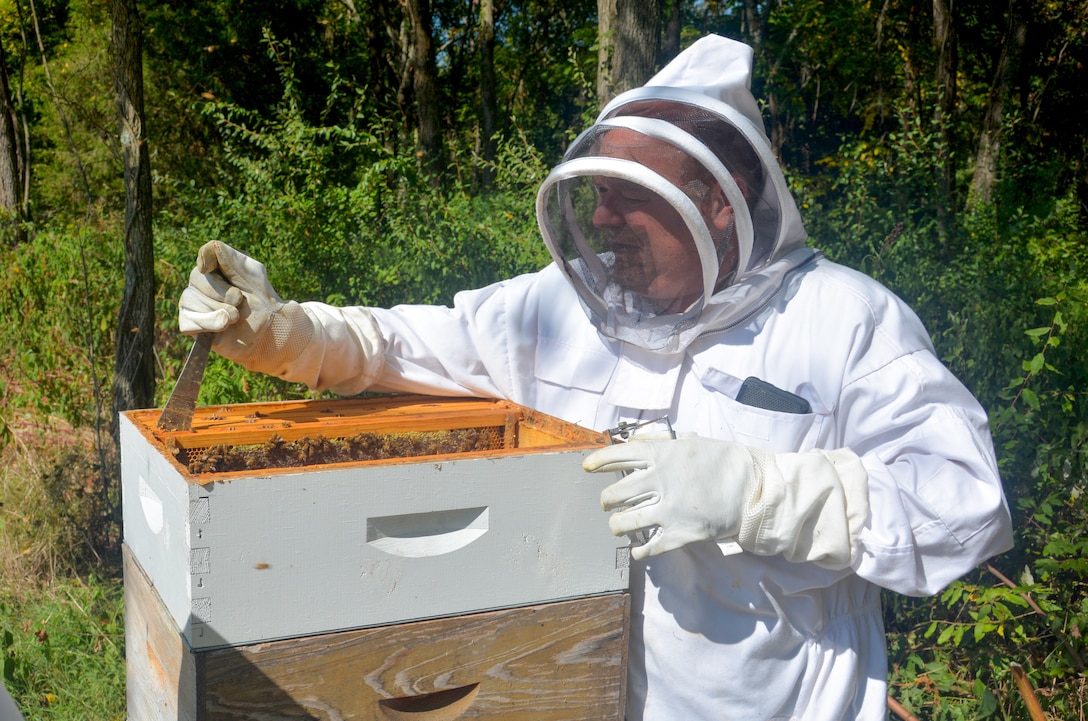 Patoka Lake staff prepare beehives for the upcoming winter months Sept. 3, 2025.