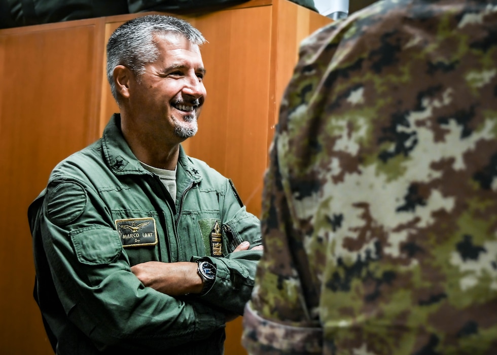 Italian Maj. Gen. Marco Lant, Italian Air Force Combat Forces commander, tours the 62nd Fighter Squadron