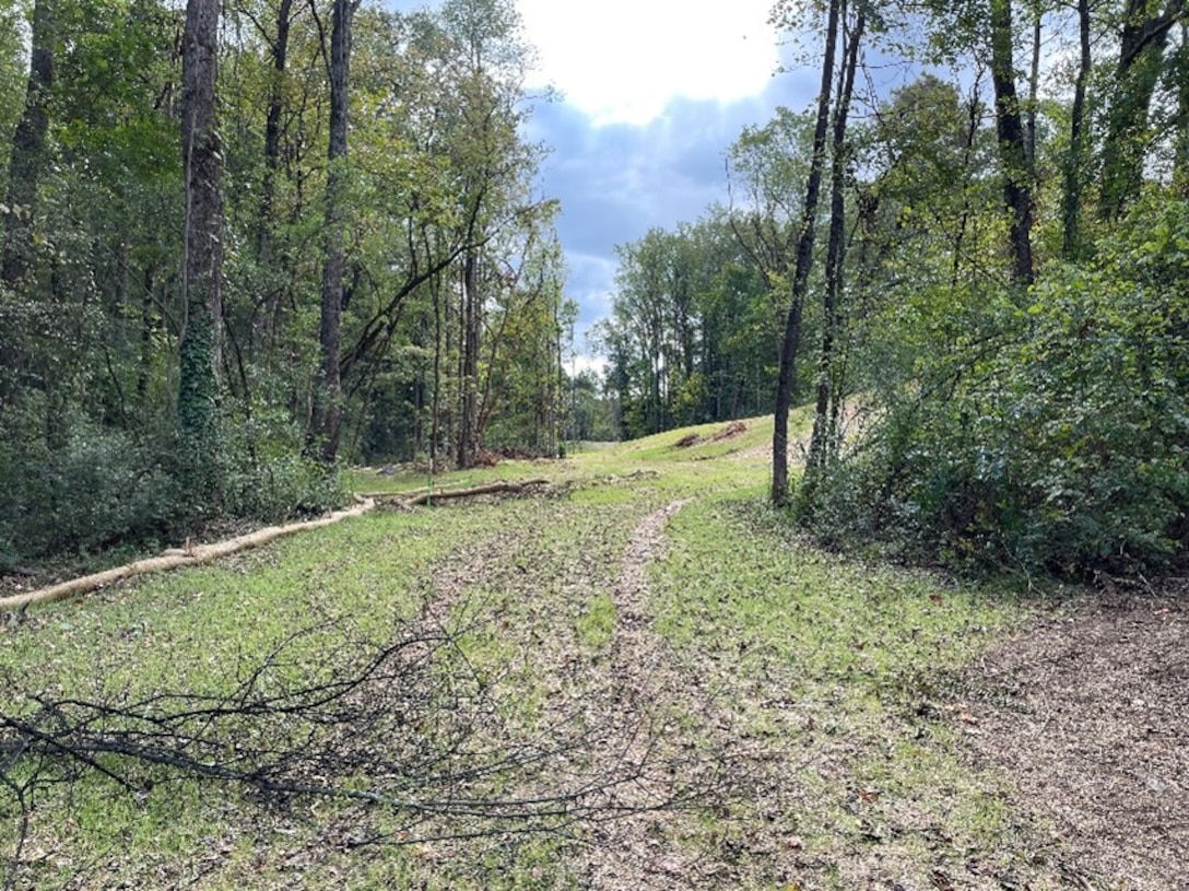 Pre-construction view of the future Williams Street Detention Structure in Cleveland, Tenn., taken Oct. 15, 2025. The 15-foot embankment will help slow water flow across Fillauer Branch to reduce downstream flood risks when completed in 2026. Photo courtesy of USACE.