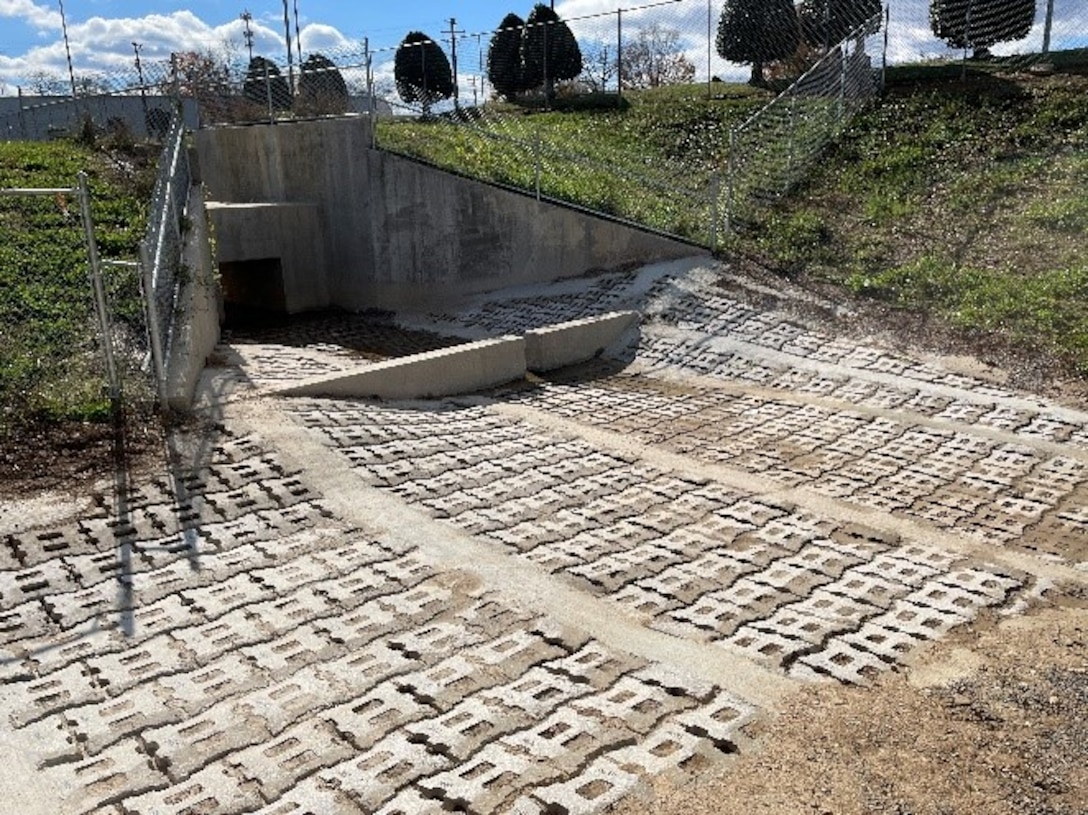 Completed in 2023, the 12th Street Detention Structure in Cleveland, Tenn., captures and slows water flow to reduce flooding in the South Mouse Creek watershed, protecting nearby neighborhoods from flood risks. Photo courtesy of USACE.