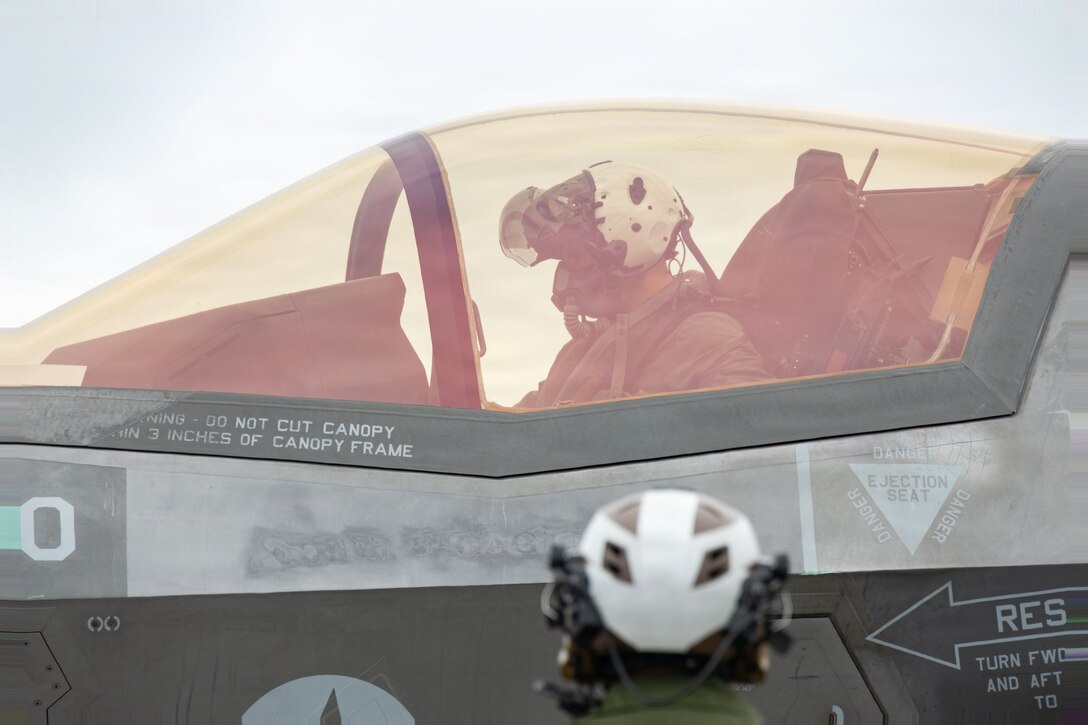 U.S. Marines with Marine Fighter Attack Squadron (VMFA) 225, U.S. Marine Corps Forces, South, prepare to launch a U.S. Marine Corps F-35B Lightning II assigned to VMFA-225 at Jose Aponte de la Torre Airport, Puerto Rico, Oct. 16, 2025. U.S. military forces are deployed to the Caribbean in support of the U.S. Southern Command mission, Department of War-directed operations, and the president’s priorities to disrupt illicit drug trafficking and protect the homeland. (U.S. Marine Corps photo by Lance Cpl. Michael Gavin)