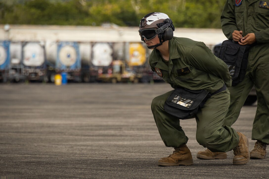 A U.S. Marine aircraft maintainer prepares to launch a U.S. Marine Corps F-35B Lightning II assigned to Marine Fighter Attack Squadron (VMFA) 225, U.S. Marine Corps Forces, South, at Jose Aponte de la Torre Airport, Puerto Rico, Oct. 17, 2025. U.S. military forces are deployed to the Caribbean in support of the U.S. Southern Command mission, Department of War-directed operations, and the president’s priorities to disrupt illicit drug trafficking and protect the homeland. (U.S. Marine Corps photo by Lance Cpl. Michael Gavin)