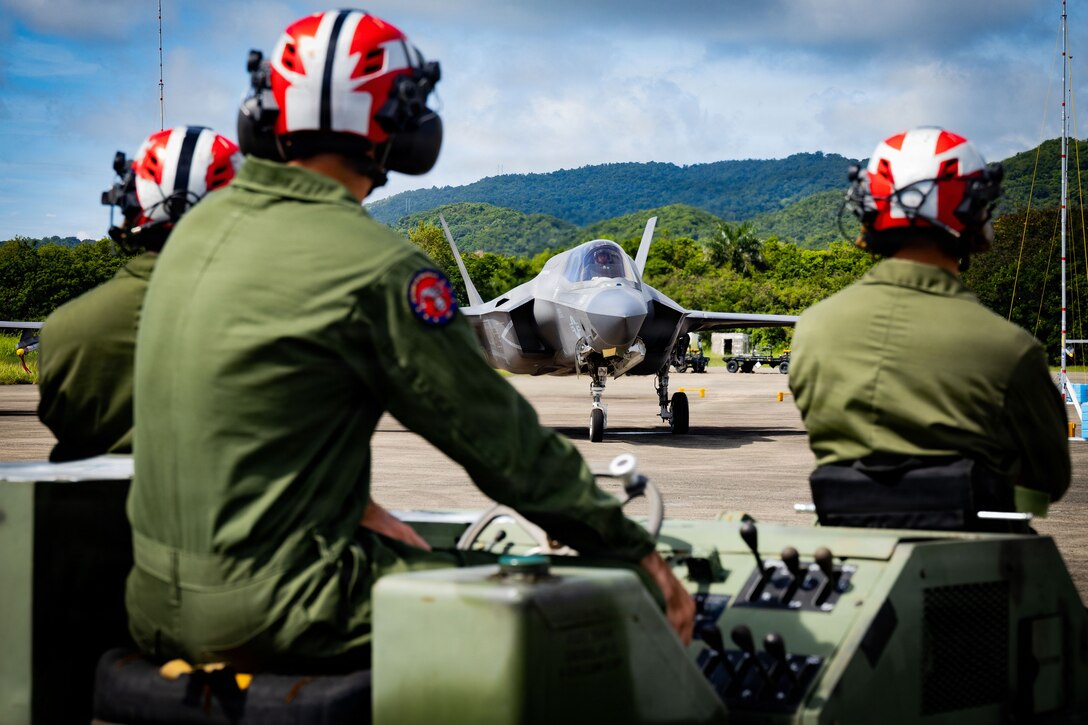 A U.S. Marine Corps pilot operates a F-35B Lightning II assigned to Marine Fighter Attack Squadron (VMFA) 225, U.S. Marine Corps Forces, South, at Jose Aponte de la Torre Airport, Puerto Rico, Oct. 17, 2025. U.S. military forces are deployed to the Caribbean in support of the U.S. Southern Command mission, Department of War-directed operations, and the president’s priorities to disrupt illicit drug trafficking and protect the homeland. (U.S. Marine Corps photo by Lance Cpl. Michael Gavin)
