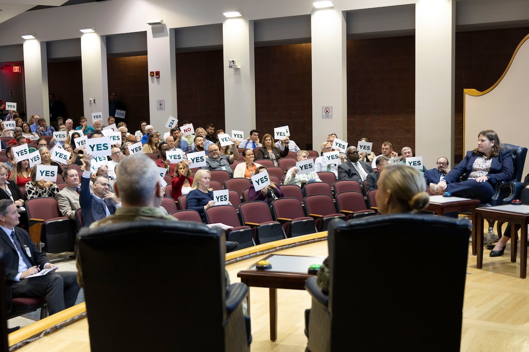 The audience weighs in during a mock Jeopardy game.