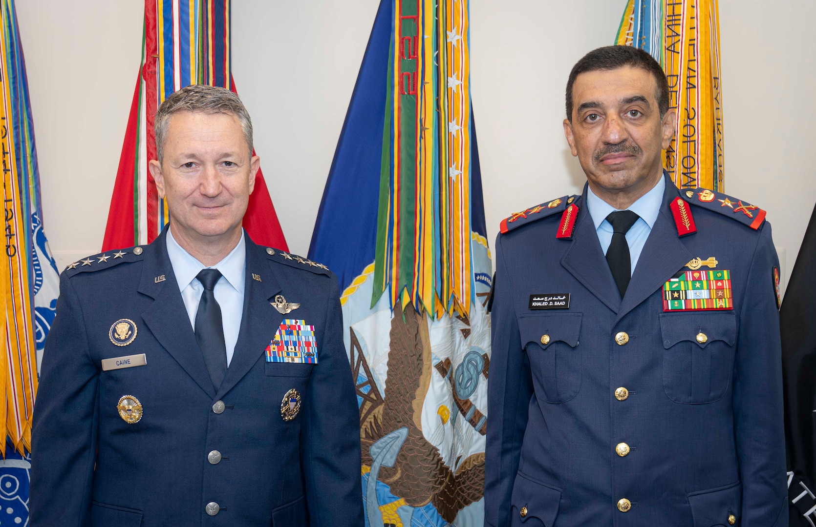 Chairman of the Joint Chiefs of Staff Gen. Dan Caine meets with Chief of Staff of the Kuwait Armed Forces Lt. Gen. Khaled Al-Shariaan at the Pentagon in Washington, D.C. office, November 18, 2025. (DoD Photo by Benjamin Applebaum)