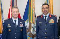 Chairman of the Joint Chiefs of Staff Gen. Dan Caine meets with Chief of Staff of the Kuwait Armed Forces Lt. Gen. Khaled Al-Shariaan at the Pentagon in Washington, D.C. office, November 18, 2025. (DoD Photo by Benjamin Applebaum)