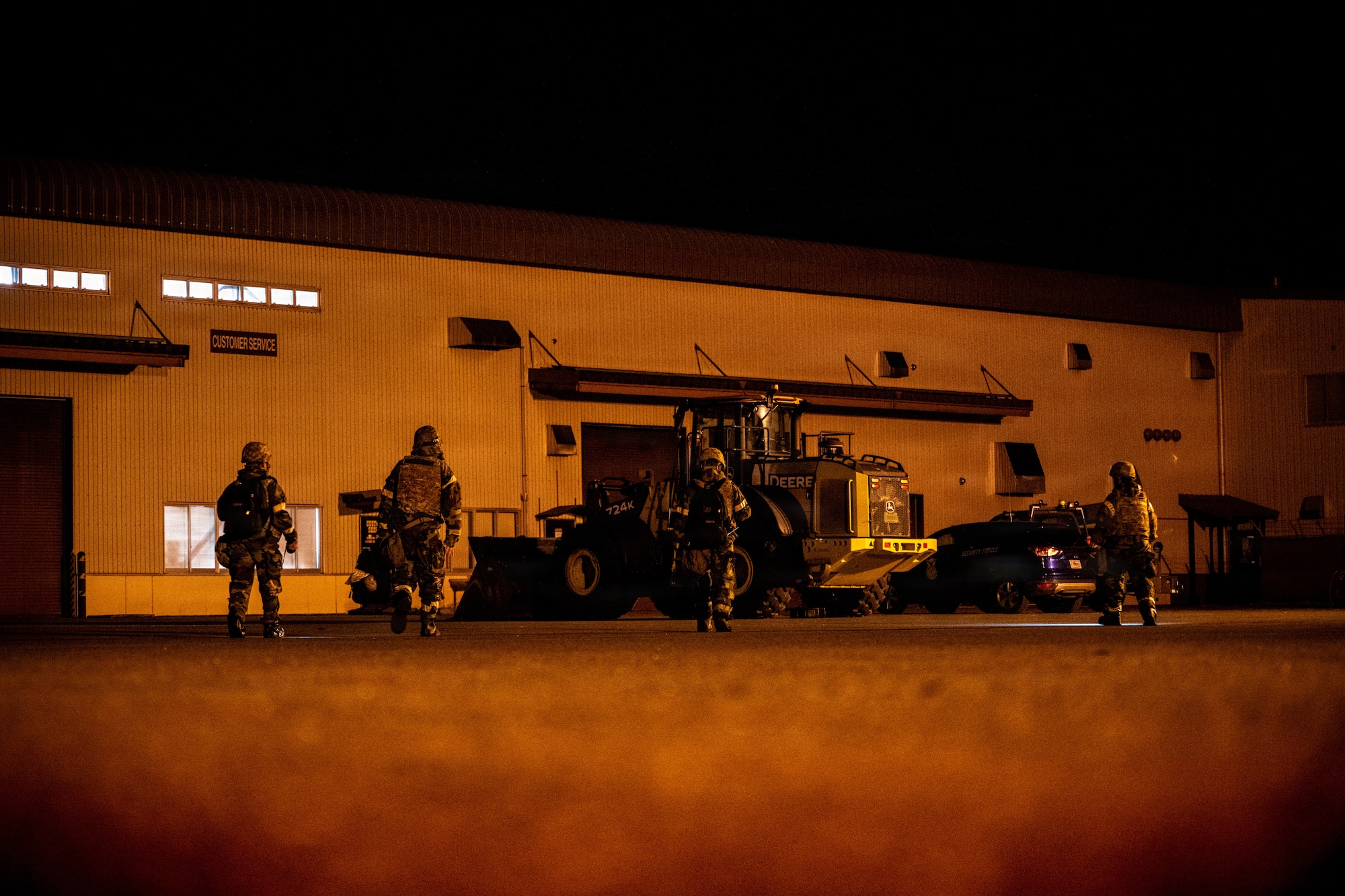 U.S. Airmen assigned to the 35th Logistics Readiness Squadron conduct a Post Attack Reconnaissance (PAR) sweep after a simulated missile attack during exercise Beverly Sunrise 26-1 at Misawa Air Base, Japan, Oct. 16, 2025.
