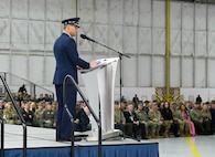 Secretary of the Air Force Troy Meink presides over the ceremony of Air Force Chief of Staff Gen. Ken Wilsbach during his assumption of responsibility ceremony at Joint Base Andrews, Md. Nov. 18, 2025. During the ceremony, Gen. Wilsbach was sworn in as the 24th Chief of Staff of the Air Force.