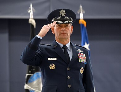 Secretary of the Air Force Troy Meink presides over the ceremony of Air Force Chief of Staff Gen. Ken Wilsbach during his assumption of responsibility ceremony at Joint Base Andrews, Md. Nov. 18, 2025. During the ceremony, Gen. Wilsbach was sworn in as the 24th Chief of Staff of the Air Force.