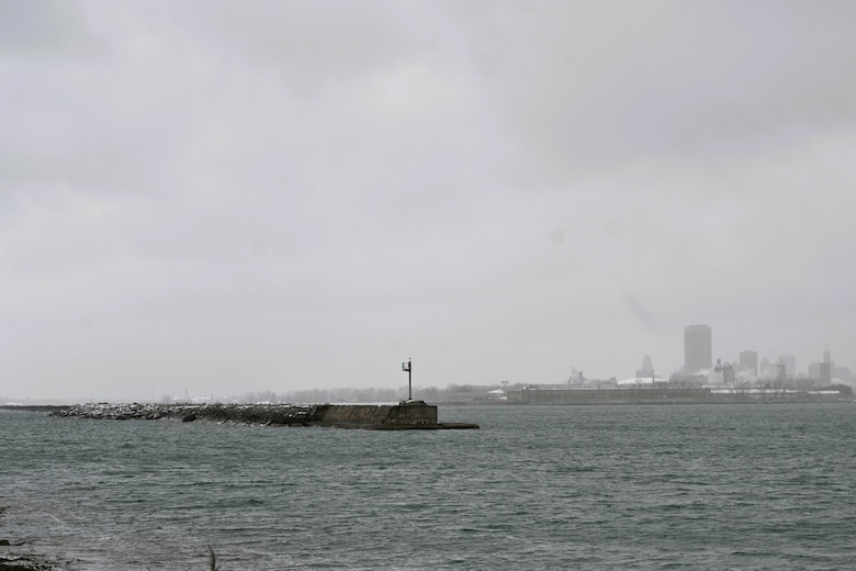 The U.S. Army Corps of Engineers is repairing the Buffalo South Breakwater, a crucial structure for navigation in Buffalo Harbor, which was severely damaged by winter weather in 2022 and 2023, Buffalo, N.Y.