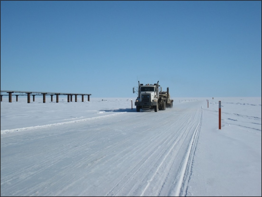Photo of the oilfield roads around Prudhoe Bay, Alaska.

ERDC’s Cold Regions Research and Engineering Laboratory (CRREL) is providing crucial guidance on building and maintaining the vital, yet unpredictable, winter roads in challenging northern environments.  (Image by T. Douglas, CRREL.)