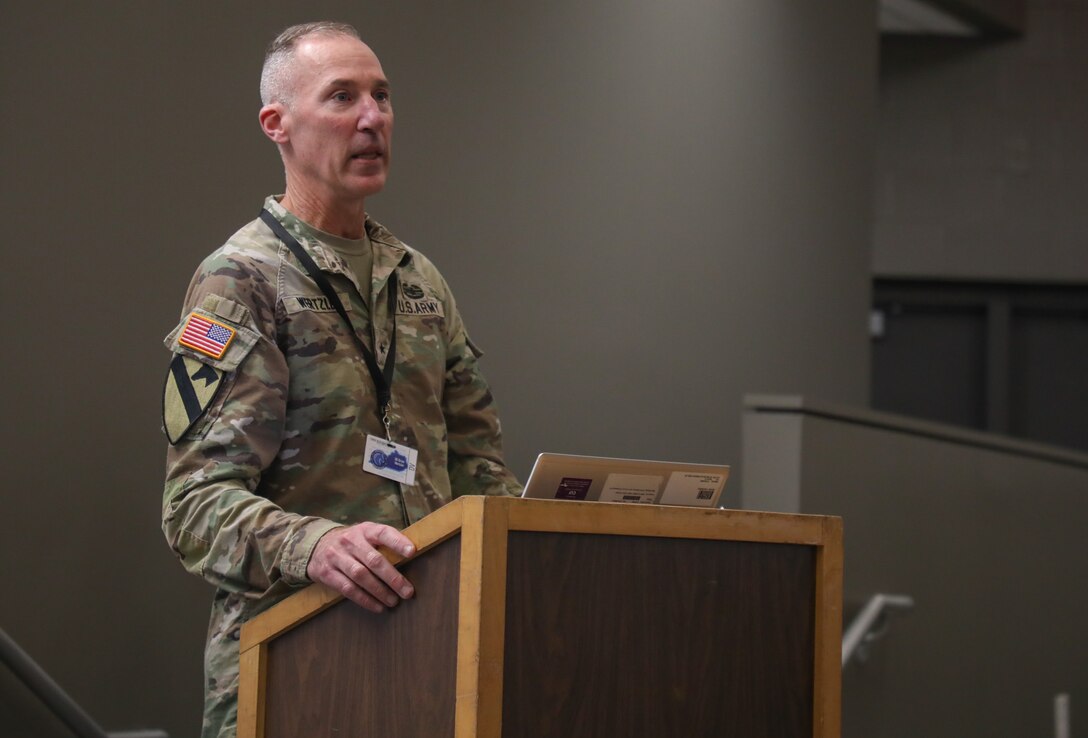 U.S. Army Brig. Gen. Brian Wertzler, Kentucky's deputy adjutant general, speaks to the distinguished visitors from around the commonwealth during the inaugural Cyber Bluegrass at Boone National Guard Center in Frankfort, Ky., Nov. 4, 2025.