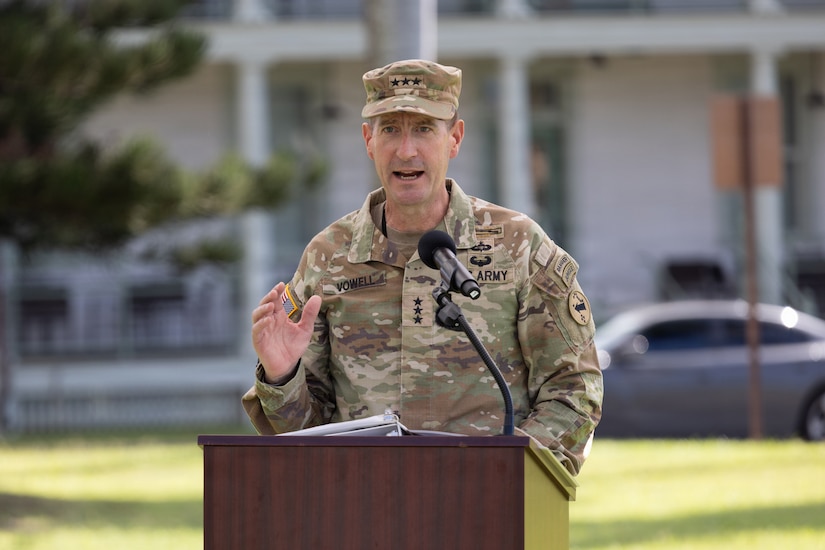 t. Gen. Joel Vowell, Deputy Commanding General of U.S. Army Pacific, gives his remarks on the precedence of the 1st Theater Information Advantage Detachment Activation Ceremony November 7, 2025, at Fort Shafter, Hawaii.
