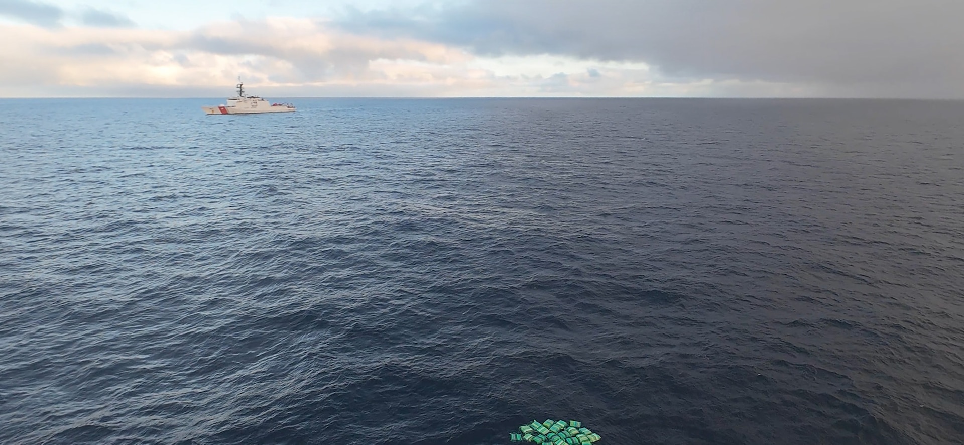Coast Guard Cutter Stone's crew recovers bales of narcotics approximately 150 miles off the Galapagos Islands, Aug. 16, 2025. Stone’s crew offloaded approximately 49,010 pounds of illicit narcotics worth more than $362 million at Port Everglades, Florida, Nov. 19, 2025. (U.S. Coast Guard photo by Cutter Stone's crew)
