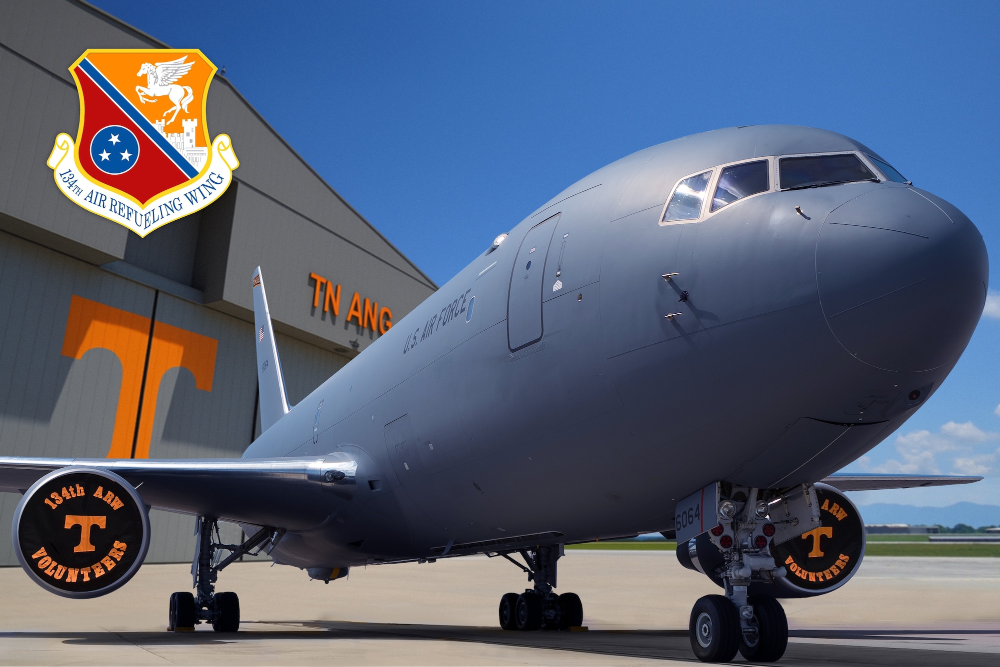A photo illustration featuring a KC-46A Pegasus at the 134th Air Refueling Wing, McGhee Tyson Air National Guard Base, Tennessee.