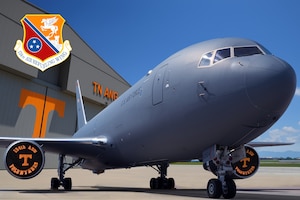 A photo illustration featuring a KC-46A Pegasus at the 134th Air Refueling Wing, McGhee Tyson Air National Guard Base, Tennessee.