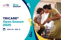 TRICARE Open Season 2025, Nov. 10-Dec. 9; Woman and child put their heads together and smile while the child sits on a counter.