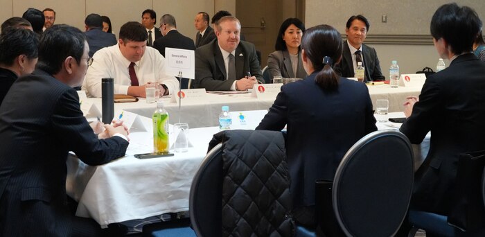 Members of the General Affairs team, consisting of U.S. Army Corps of Engineers – Japan Engineer District (USACE JED) Engineering Division leadership and the Japanese Ministry of Defense (MoD) Engineering Facilities Group, exchange introductions and discuss host nation construction delivery processes during the annual Technical Forum at Camp Zama, Japan, on November 18, 2025. Engineers were divided into specialized groups—such as General Affairs, Architecture, Civil Engineering, Mechanical Engineering, and Electrical Engineering—where they explored shared concepts and strategies. This collaboration is vital for ensuring that military installations throughout Japan can effectively support both U.S. and Japanese forces in a rapidly changing geopolitical environment.