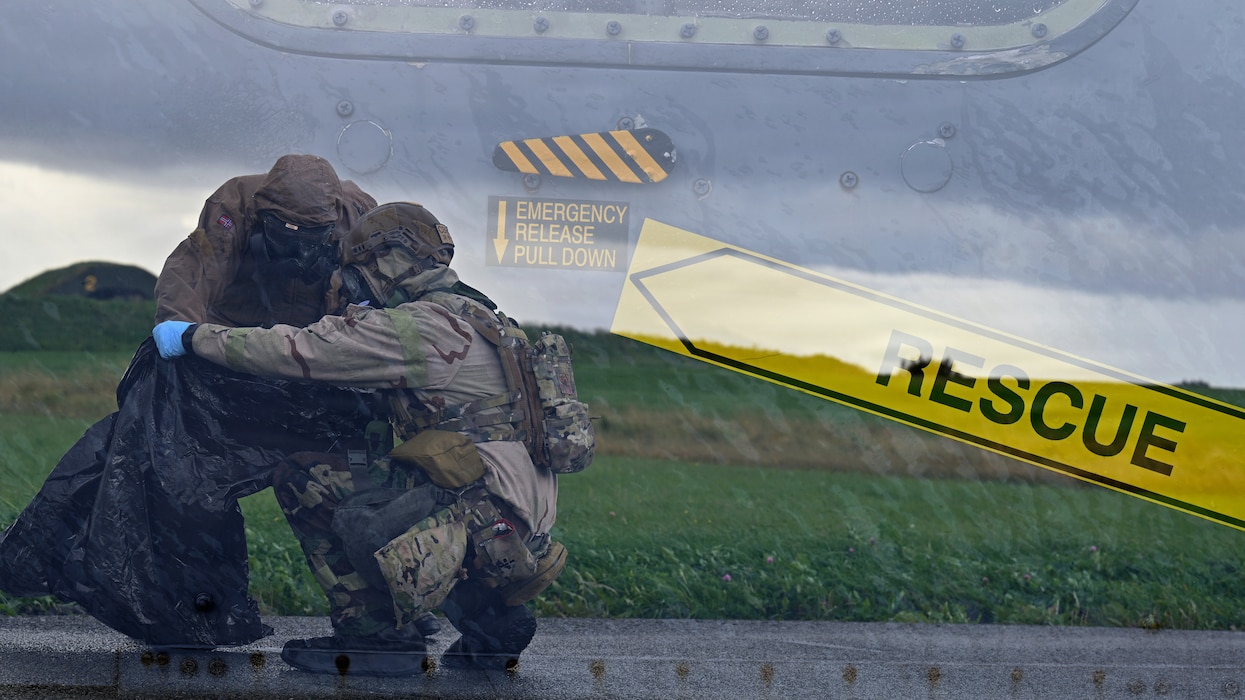 U.S. Air Force emergency management teams conduct a survey on a simulated hazardous area during exercise Toxic Trip 25 at Orland Air Base, Norway, Sept. 24, 2025. TT25 bolstered transatlantic partnerships between 14 NATO countries, strengthening U.S.-NATO relationships and empowering deterrence capabilities against adversaries. (U.S. Air Force photo by Senior Airman Sabrina Fuller-Judd)