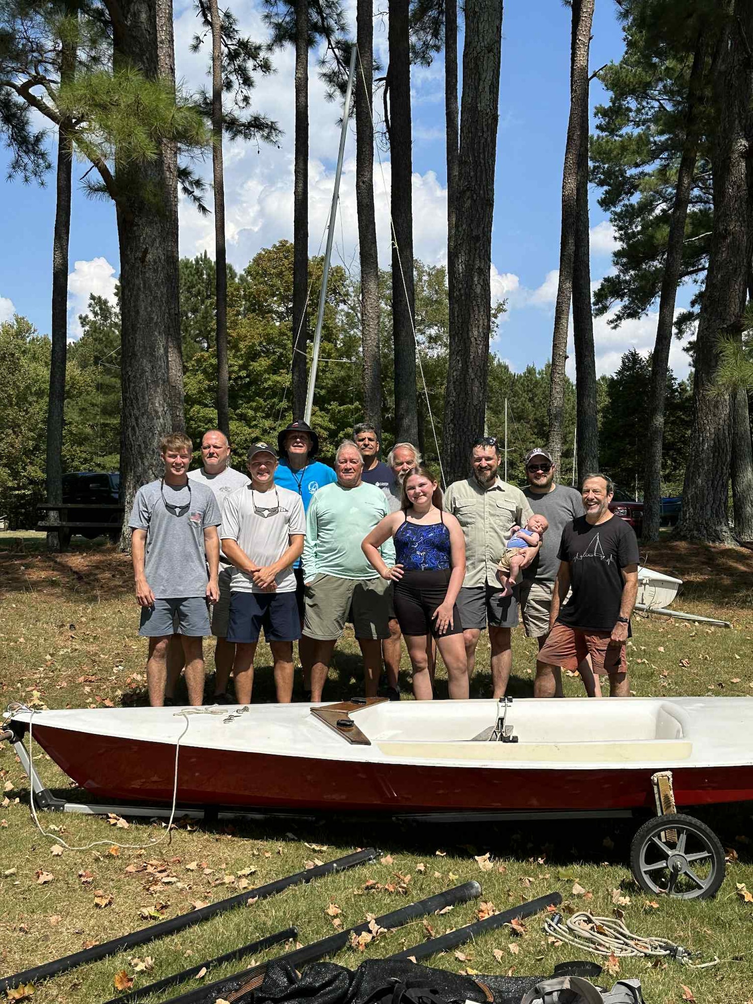 Members of the Highland Yacht Club and other race participants pose for a photo during the club’s Fall Regatta, held Sept. 21-22, 2025, on Woods Reservoir at Arnold Air Force Base, Tenn. A regatta is a series of boat or yacht races held over a relatively short period of time. The Highland Yacht Club holds two regattas open to non-club members each calendar year – the Spring Regatta occurring around mid-May and the Fall Regatta that typically takes place in late September. (Courtesy photo)