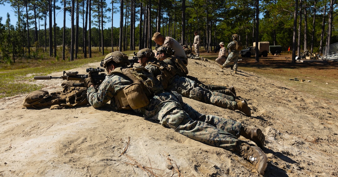 U.S. Marines with 2nd Battalion, 6th Marine Regiment, 2nd Marine Division, conduct support fire drills during Unit Enhancement Training (UET) 2-25 at Marine Corps Base Camp Lejeune, North Carolina, Oct. 23, 2025. UET 2-25 is a bilateral training exercise conducted to improve interoperability and strengthen partner-nation relations between the U.S. Marine Corps and the United Arab Emirates. (U.S. Marine Corps photo by Cpl. Xavier Alicea)