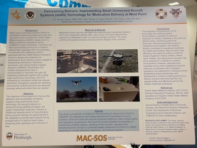 “Overcoming Barriers: Implementing Small Unmanned Aircraft Systems (sUAS) Technology for Medication Delivery at West Point” poster presented by Keller staff and U.S. Military Academy at West Point cadets.