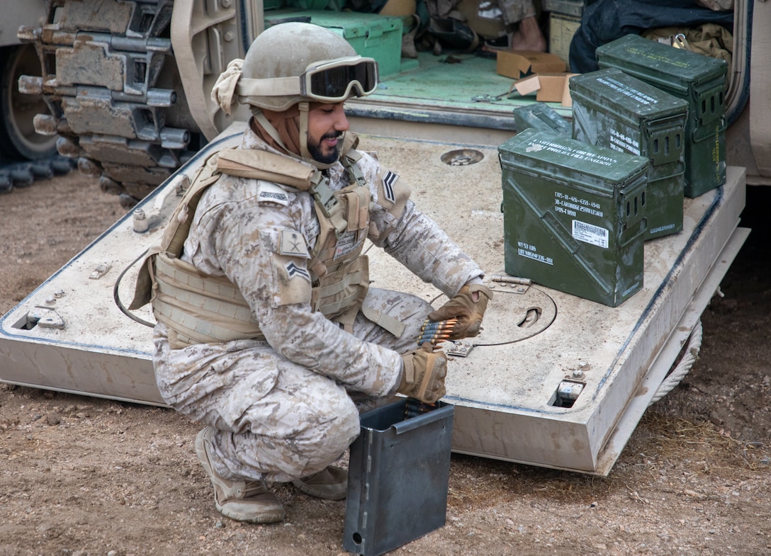 Soldiers with the Royal Saudi Land Forces (RSLF) prepare ammunition for tank gunnery prior to live-fire exercises at the National Training Center during Rotation 26-02 at Fort Irwin, Calif., Nov. 13, 2025. Partnering with U.S. Army Central and 3rd Security Forces Assistance Brigade, the RSLF integrate with 2nd Brigade, 1st Cavalry Division, to improve interoperability and operational effectiveness in a tough, realistic environment. (U.S. Army photo by Staff Sgt. Devon Jones)