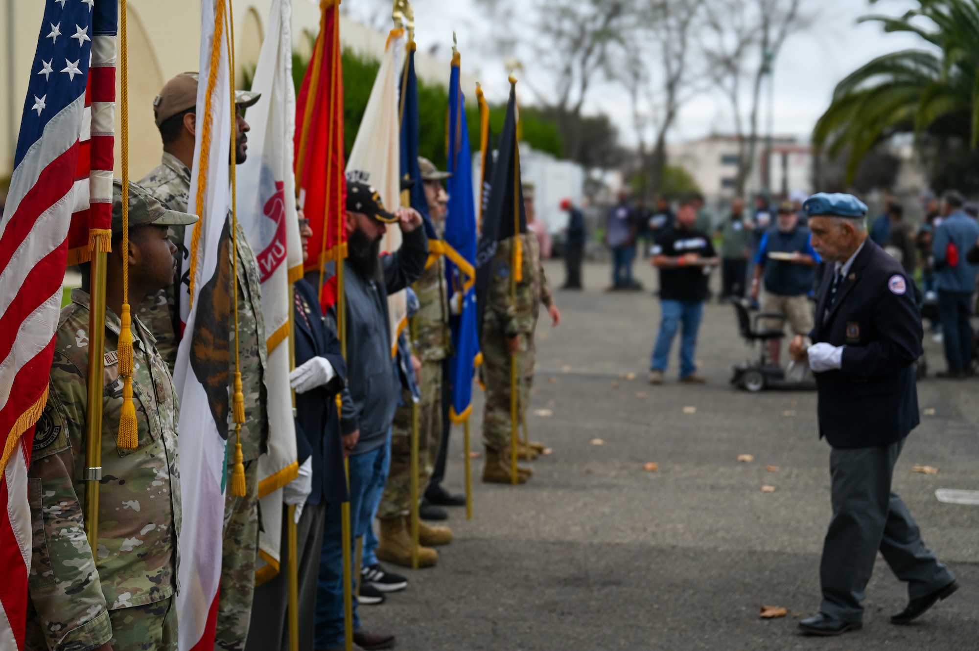 U.S. Air Force and U.S. Space Force service members from Vandenberg Space Force Base perform the posting of the colors alongside local military veterans.