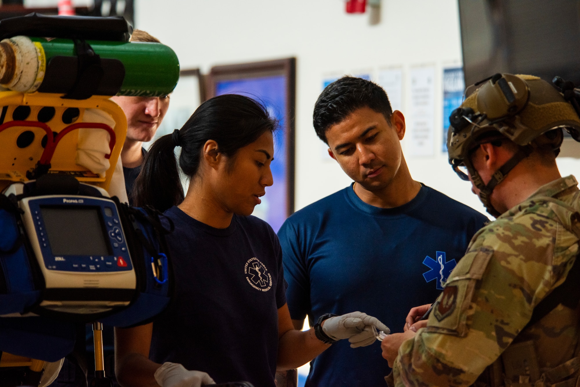 A service member verifies medical identification