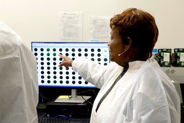 SILVER SPRING, Md. (Nov. 19, 2025) Martha Sedegah, Naval Medical Research Command’s (NMRC) director of Clinical Immunology and Parasitology, Agile Vaccines and Therapeutics (AVAT) Department, speaks about the research on malaria vaccine development being conducted in the AVAT laboratory. Malaria is a major threat to deployed warfighter health and readiness that can result in time lost from work, as well as the risk of developing secondary illnesses. NMRC, headquarters of Navy Medicine Research & Development, is engaged in a broad spectrum of activity from basic science in the laboratory to field studies in austere and remote areas of the world to investigations in operational environments. In support of Navy, Marine Corps and joint U.S. warfighter health, readiness and lethality, researchers study infectious diseases, biological warfare detection and defense, combat casualty care, environmental health concerns, aerospace and undersea medicine, operational mission support and epidemiology. (U.S. Navy photo by Aleece Williams/Released)