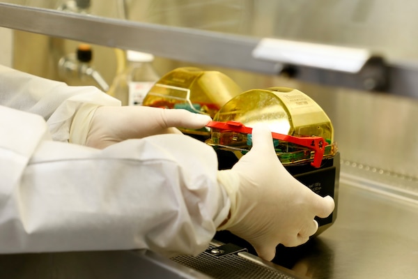 SILVER SPRING, Md. (Nov. 19, 2025) A researcher with Naval Medical Research Command (NMRC), secures tubes containing solution in a centrifuge bucket in the Agile Vaccines and Therapeutics laboratory. Researchers are conducting studies to discover vaccine components that will support a nanoparticle vaccine development model to create a preventative vaccine against infectious diseases. NMRC, headquarters of Navy Medicine Research & Development, is engaged in a broad spectrum of activity from basic science in the laboratory to field studies in austere and remote areas of the world to investigations in operational environments. In support of Navy, Marine Corps and joint U.S. warfighter health, readiness and lethality, researchers study infectious diseases, biological warfare detection and defense, combat casualty care, environmental health concerns, aerospace and undersea medicine, operational mission support and epidemiology. (U.S. Navy photo by Aleece Williams/Released)