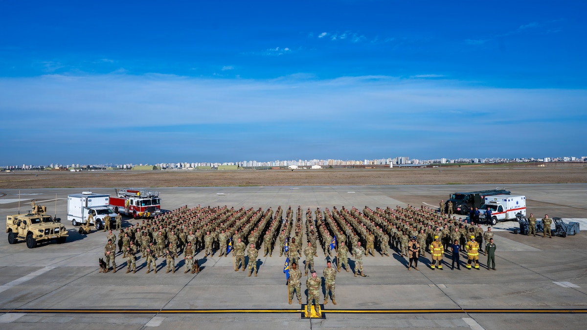 U.S. Airmen stand in formation