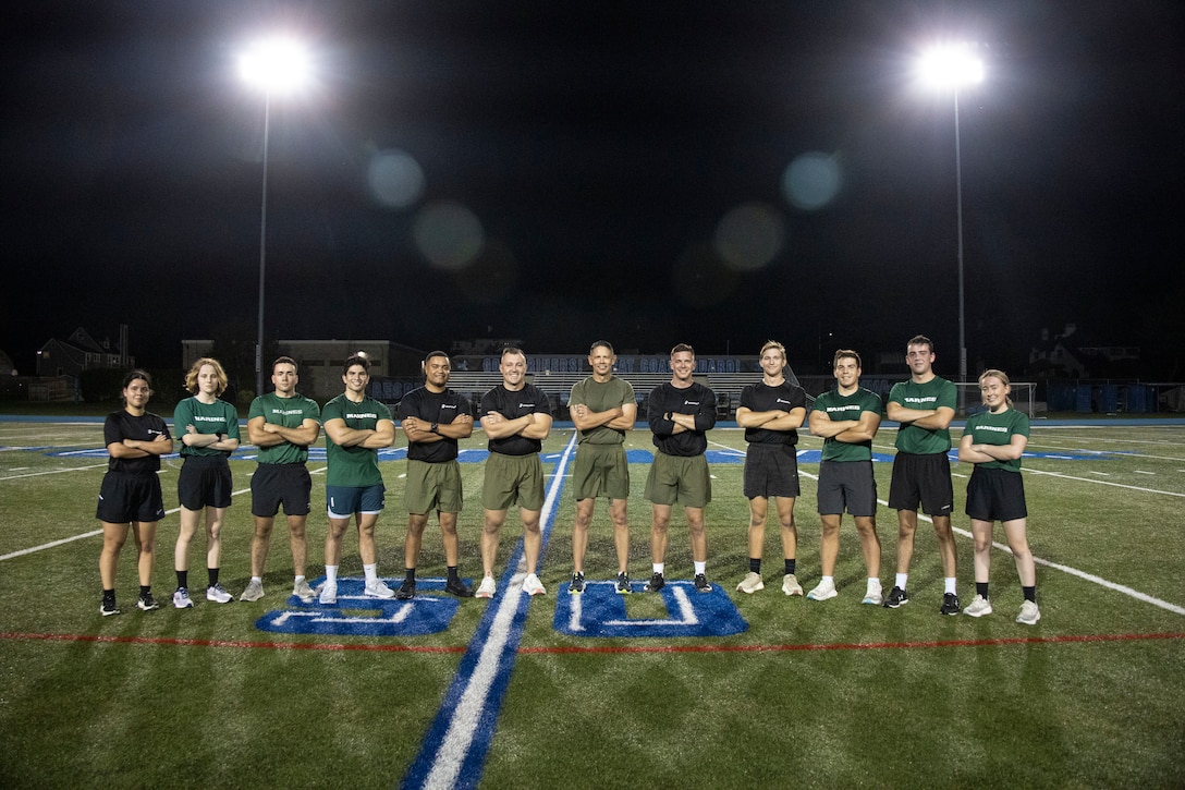 U.S. Marine Corps Sgt. Maj. Carlos A. Ruiz, the 20th Sergeant Major of the Marine Corps, visits Marine Officer Instructors, officer candidates, and midshipmen at the United States Merchant Marine Academy (USMMA), Kings Point, New York, Sept. 29, 2025. Ruiz participated in a variety of engagements including a physical training iteration, an office call with academy leadership, two speaking sessions with midshipmen, and a campus tour. Ruiz visited the campus in order to learn more about USMMA’s education and career opportunities and to speak with midshipmen on Marine Corps culture and officer-enlisted relationships. (U.S. Marine Corps photo by GySgt Jordan E. Gilbert)