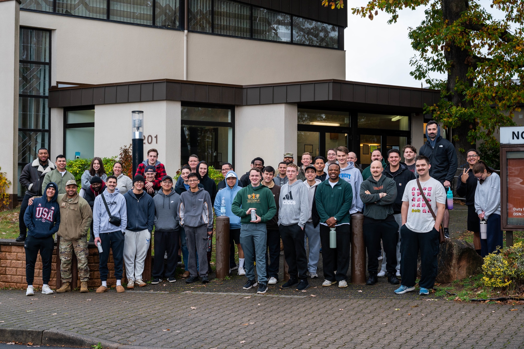 Participants from the Airman 4 Life event pose for a group photo outside of the Northside Chapel on Ramstein Air Base, Germany, Oct. 27, 2025.