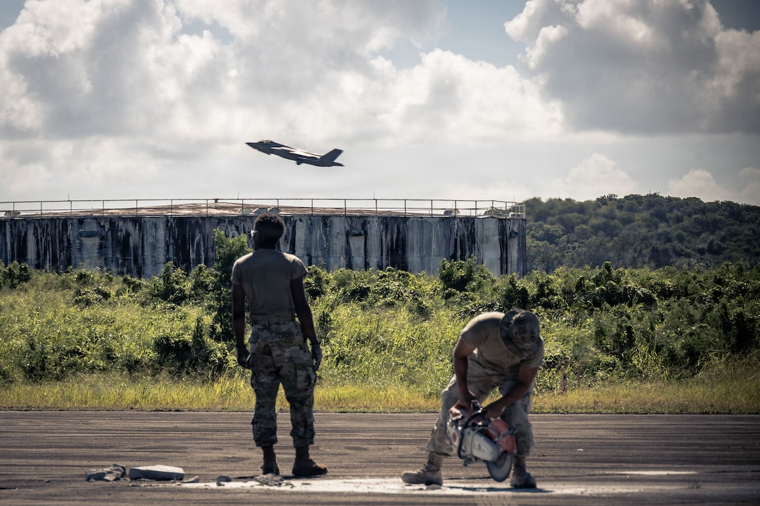 A U.S. Marine Corps F-35B Lightning II assigned to Marine Fighter Attack Squadron (VMFA) 225, U.S. Marine Corps Forces, South, takes off at Jose Aponte de la Torre Airport in Ceiba, Puerto Rico, Nov. 11, 2025. U.S. military forces are deployed to the Caribbean in support of the U.S. Southern Command mission, Department of War-directed operations, and the president’s priorities to disrupt illicit drug trafficking and protect the homeland. (U.S. Marine Corps photo)