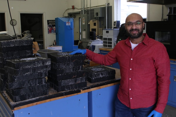 Dr. Mohamed Elshaer inside the asphalt lab at the Cold Regions Research and Engineering Laboratory in Hanover, New Hampshire.